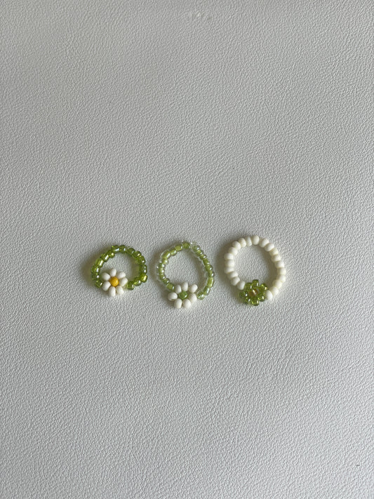 Green Beaded Flower Rings set